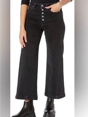 PAIGE Anessa Black Cropped Wide Leg Jeans, Size 27